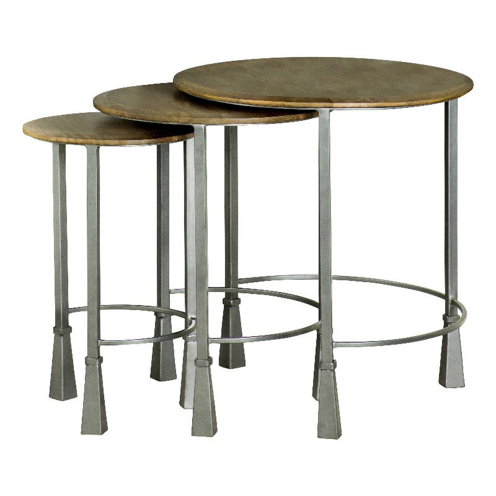 Industrial Round Black and Brown Wood Metal Nesting Tables