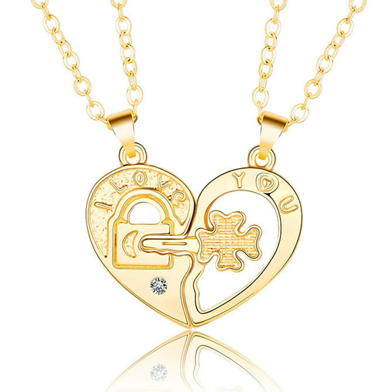 Uloveido Gold Plated Crown Love Heart Lock & Shield Key Pendant Necklace Set Charms His and Hers Couples Jewelry Y844, Adult Unisex, Size: One Size