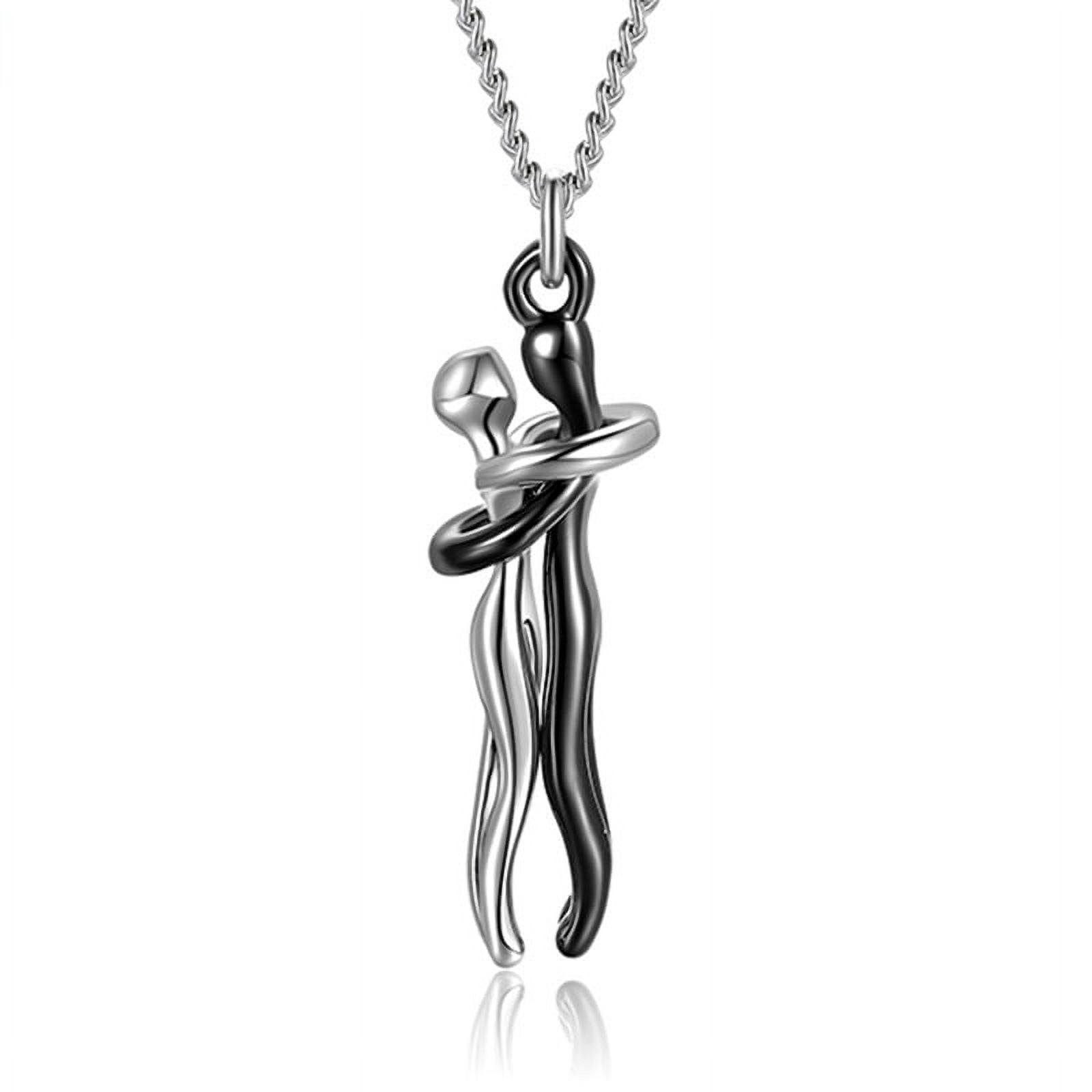 DejavYOU Fashion Design Sterling Silver Couple Hug Pendant Necklace