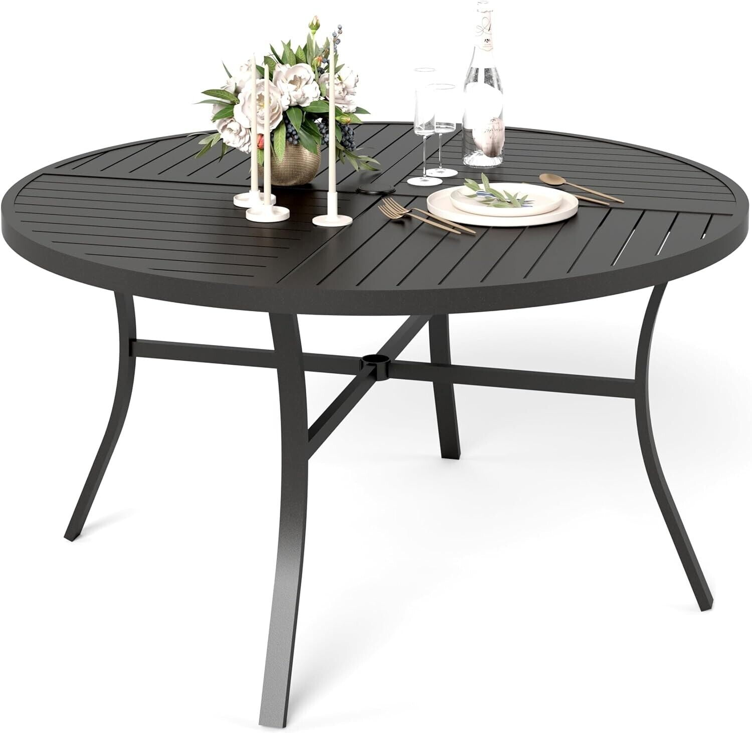 Dejiavue 54" Patio Table with Umbrella Hole, Round Outdoor Dining Table