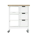 thumbnail image 1 of Dejiavue Small Solid Wood Top Kitchen Island Cart on Wheels with Storage, Rolling Portable Dining Room Serving Utility Carts Mobile Movable with 3 Drawers Cabinet,White, 1 of 18