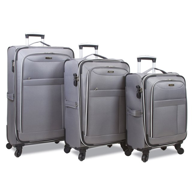 Dejuno Aria Softsided Lightweight 3-Piece Spinner Luggage Set - Grey ...