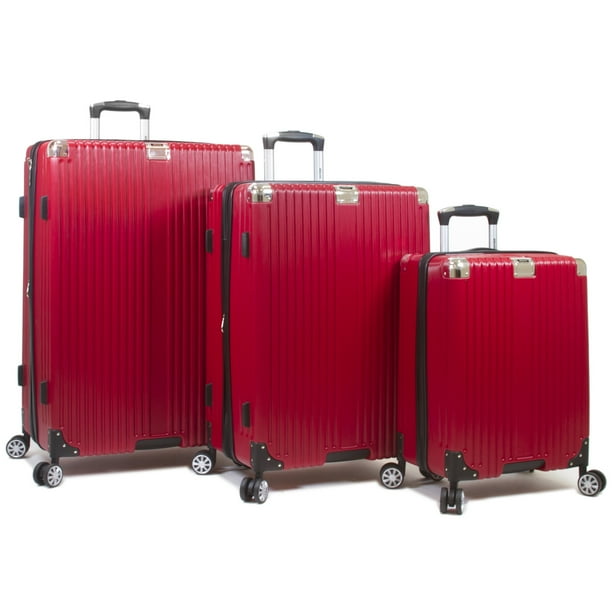 Dejuno Moda Scratch Resistant 3Piece Hardside Spinner Luggage Set Red (20", 26" and 30