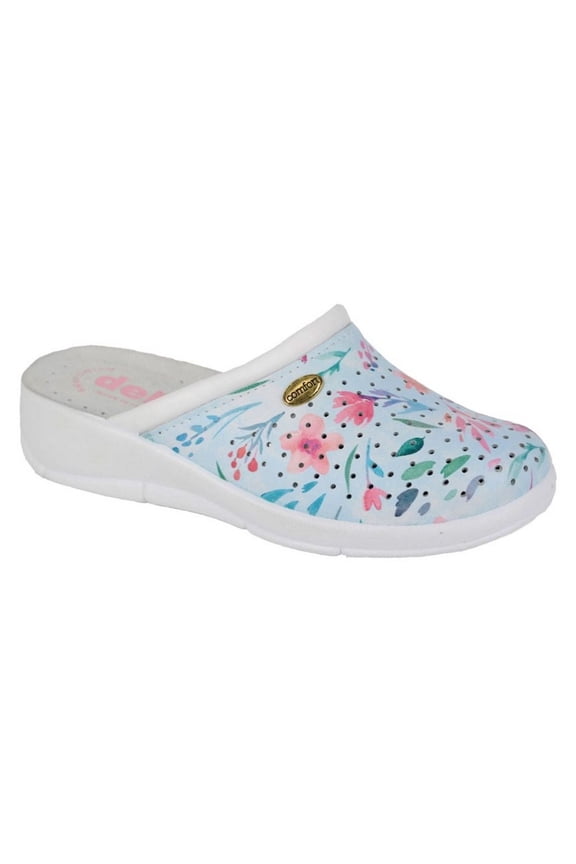 Womens Floral Leather Clogs