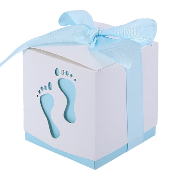 Dekaim Caja de Dulces, 50Pcs Cute Baby Footprint Paper Candy Box Boda Caja de Dulces(Azul)