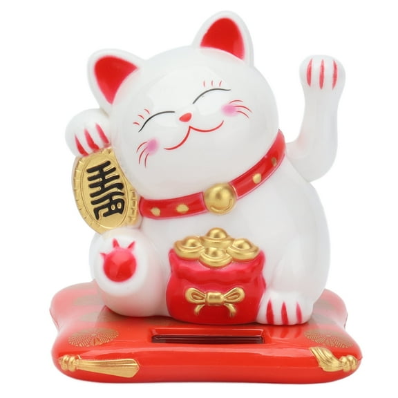 Dekaim Wealth Welcoming Cat Solar Powered Cute Lucky Cat with Waving Arm for Home Office Car(White)