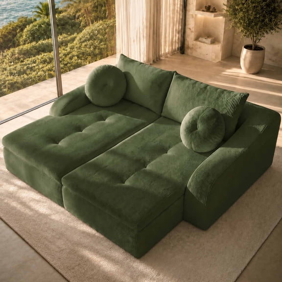 Nkurdsu 75" Oversized Double Chaise Lounge Chair Indoor, Boneless Cloud Couch, Corduroy Sleeper Sofa Chair for Living Room, Green