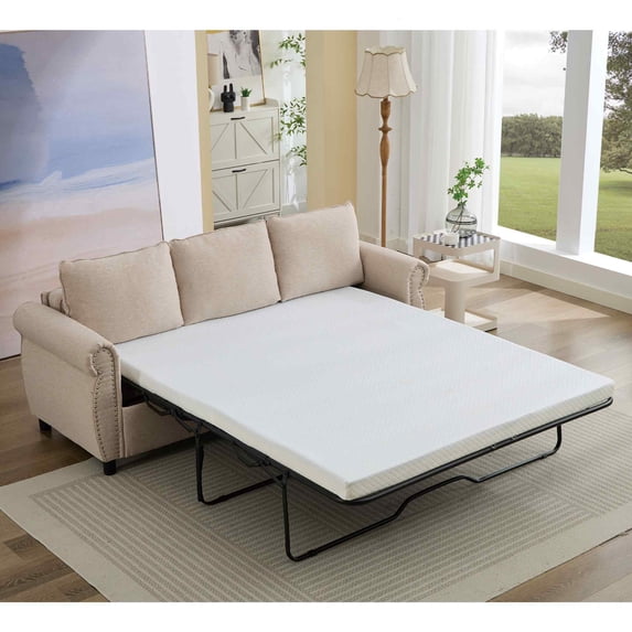 Nkurdsu 81.5" Queen Sleeper Sofa, 2-in-1 Convertible Sofa Bed with Memory Foam Mattress, Pull Out Couch Bed for Living Room, Beige