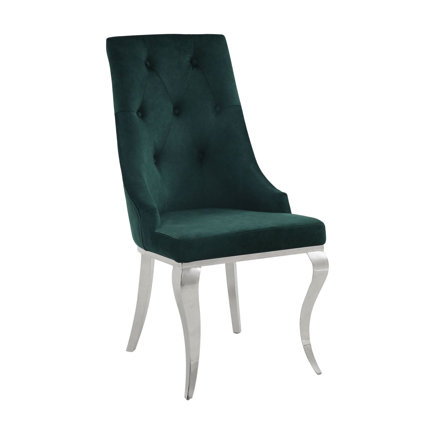 Elegant Vintage Green Fabric & Stainless Steel Upholstered Side Chair