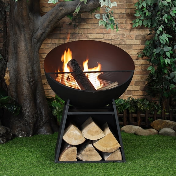 Deko Living 30 Inch Round Outdoor Steel Wood Burning Fire Pit