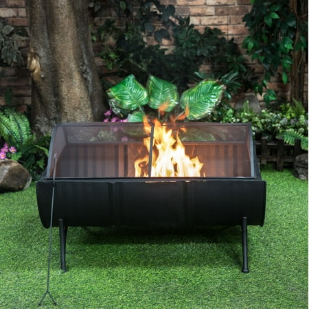 Deko Living 35 in. Rectangular Outdoor Metal Woodburning Barrel Firepit