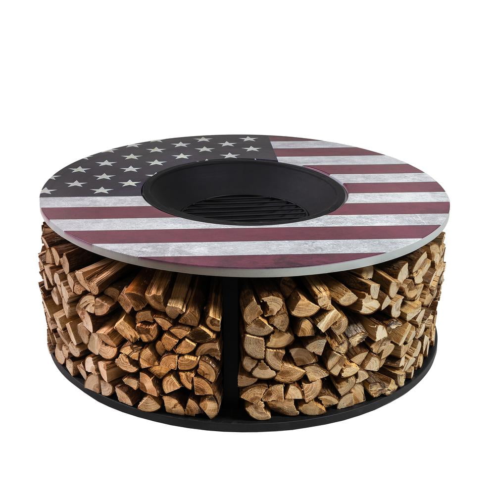 Deko Living 38 Inch Diameter Commemorative Outdoor Steel Woodburning Fire Pit
