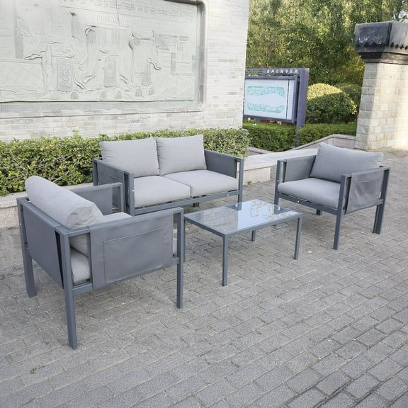 Deko Living 4 Place Seating Outdoor Gray Sofa and Table Set