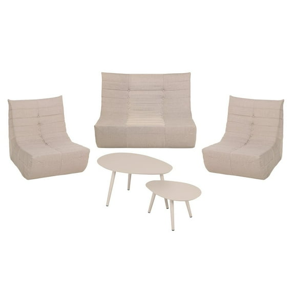Deko Living 5 Piece Beige Outdoor Compressed Foam Loveseat Sofa Chairs and Table Set