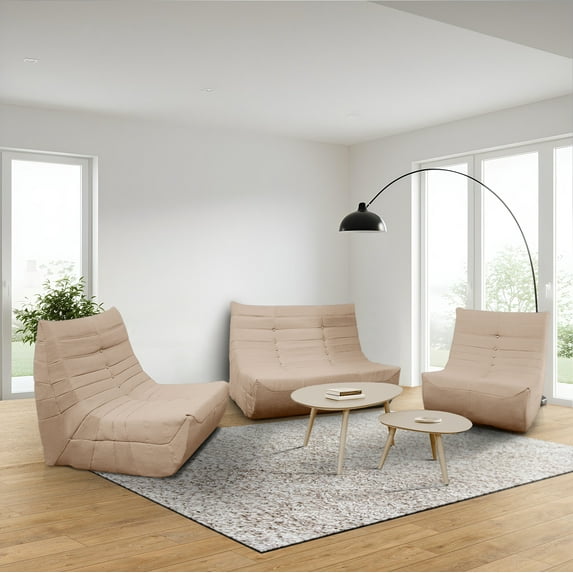 Deko Living 5 Piece Brown Compressed Foam Loveseat Sofa Chairs and Table Set