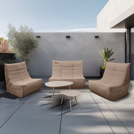 Deko Living 5 Piece Brown Outdoor Compressed Foam Loveseat Sofa Chairs and Table Set
