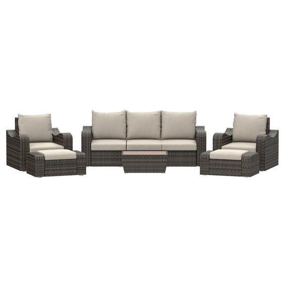 Deko Living 5 Place Seating Brown Outdoor Wicker Sofa and Sofa Chair Set with Table