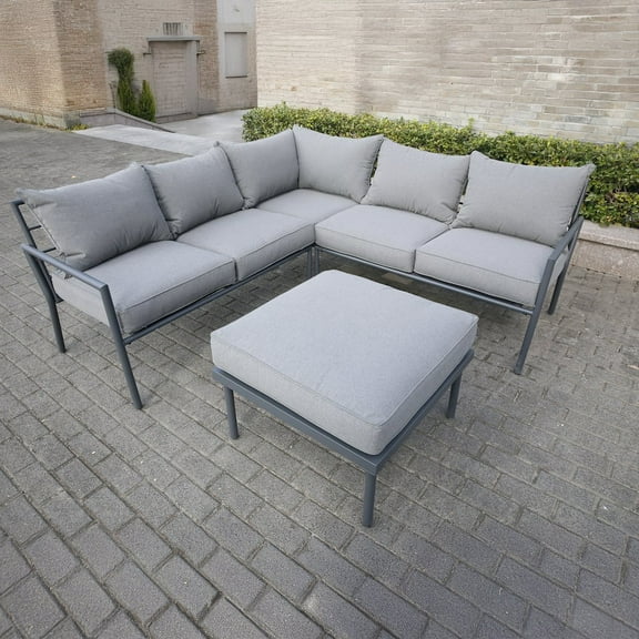 Deko Living 5 Place Seating Outdoor Gray Sofa and Ottoman Set