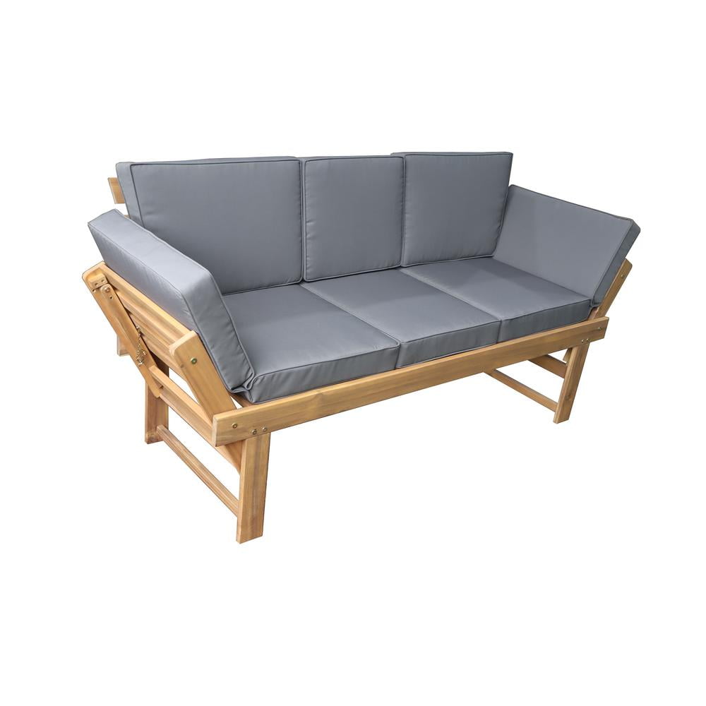 Outdoor Acacia Wood 3-Person Patio Bench with Fold Down Table