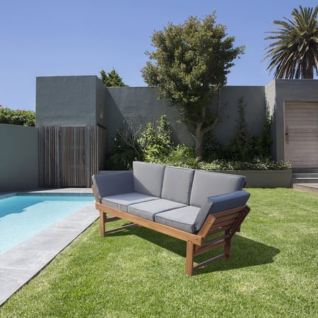 Outdoor Acacia Wood Patio Bench/Lounge with Fold Down Center Table & Side Panels