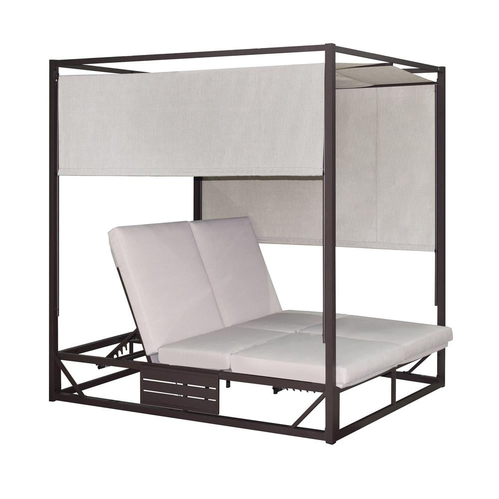 Outdoor Black Aluminum Frame Daybed with Beige Cushions