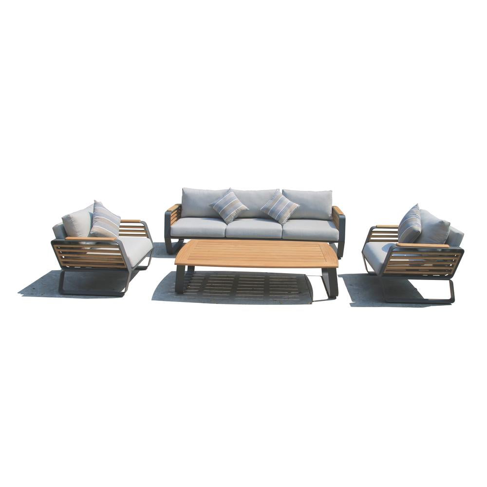 Palazzolo Outdoor Teak and Aluminum Patio Set with Coffee Table