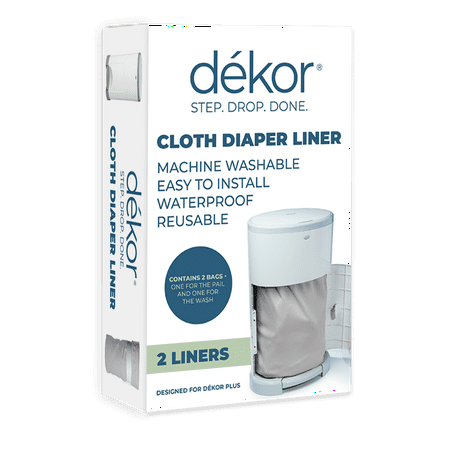 Dekor Cloth Diaper Liner, 2 Count, Gray, Cloth Diaper Wet Bag for Use with Dekor Plus Diaper Pail, Machine Washable