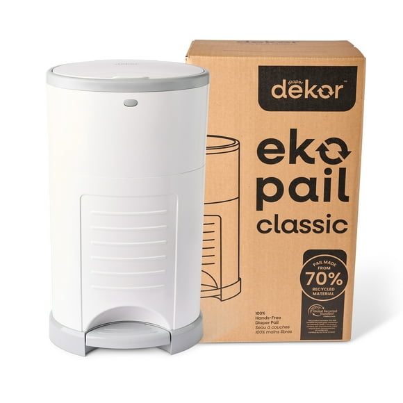 Dekor Eko Classic Diaper Pail Made with 70% Recycled Materials, Hands-Free: StepDropDone | Cost-Effective Refill System | White