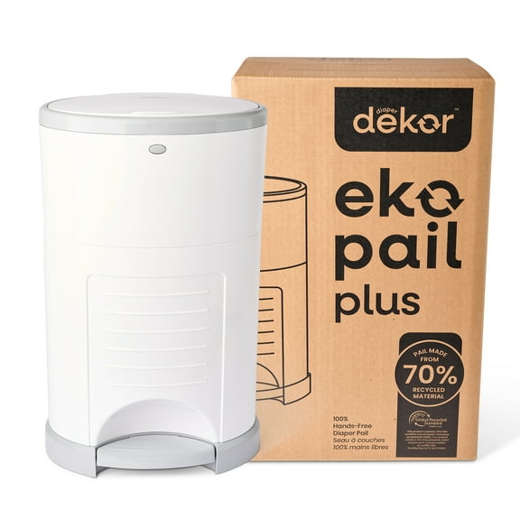 Dekor Eko Plus Diaper Pail Made with 70% Recycled Materials, Hands-Free: StepDropDone | Cost-Effective Refill System | Great Cloth Diaper Pail, White