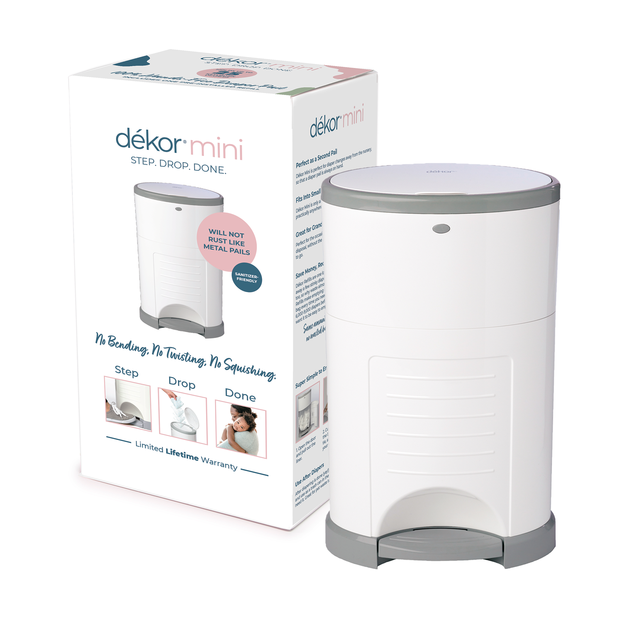 Dekor Classic HandsFree Diaper Pail White