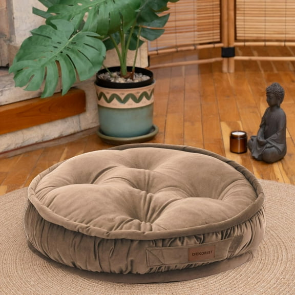 Dekorist Floor Cushion, Floor Pillow Thick Floor Seating, Comfortable Supportive, Quilted Soft Booster Seat Pad for Yoga Meditation, Cat and Dog bed, Yoga cushion, 22X5 inch, Light Brown