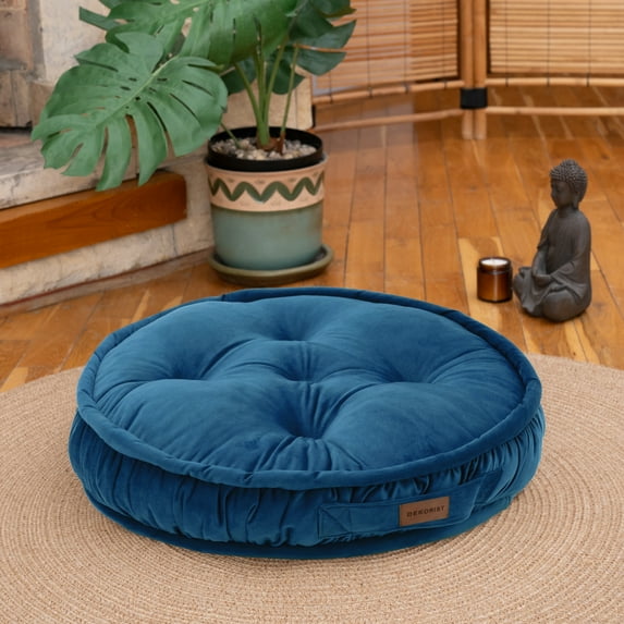 Dekorist Floor Cushion, Floor Pillow Thick Floor Seating, Comfortable Supportive, Quilted Soft Booster Seat Pad for Yoga Meditation, Cat and Dog bed, Yoga cushion, 22X5 inch Indigo Blue
