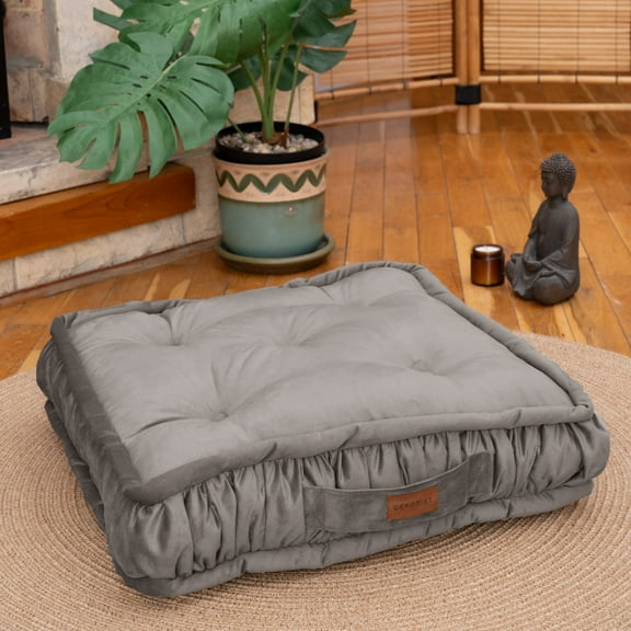 Dekorist Floor Cushion, Floor Pillow Thick Floor Seating, Comfortable Supportive, Quilted Soft Booster Seat Pad for Yoga Meditation, Cat and Dog bed, Yoga cushion, 22X5 inch, Grey