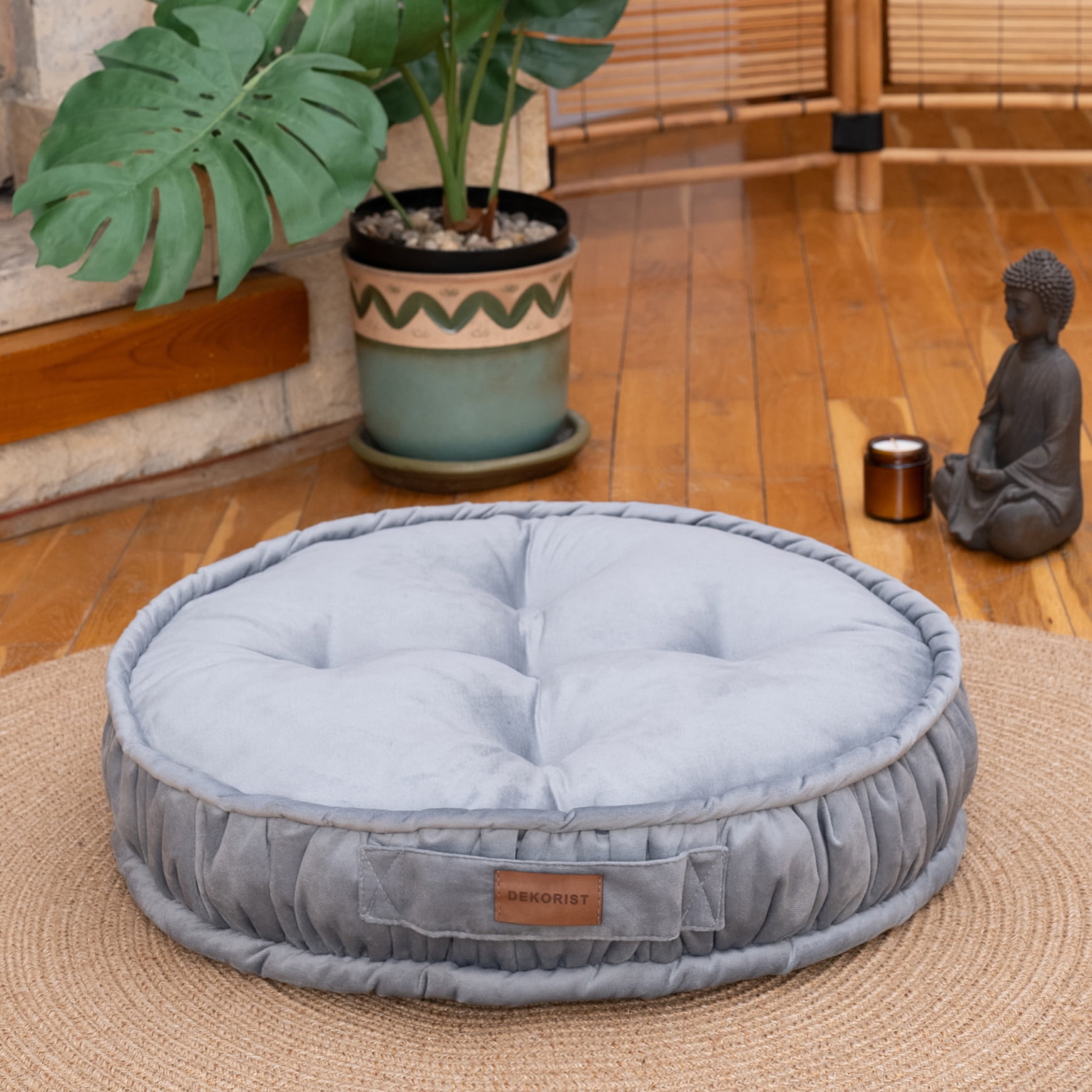 Dekorist Floor Cushion, Floor Pillow Thick Floor Seating, Comfortable Supportive, Quilted Soft Booster Seat Pad for Yoga Meditation, Cat and Dog bed, Yoga cushion, 22X5 inch, Light Grey