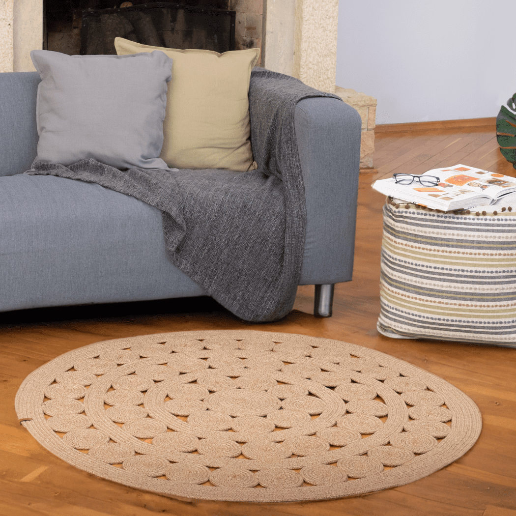 Handmade light blue Chandi braided jute round rugs-dinning table area round rugs-living room rugs-braided high quality round rugs-christmas for gift