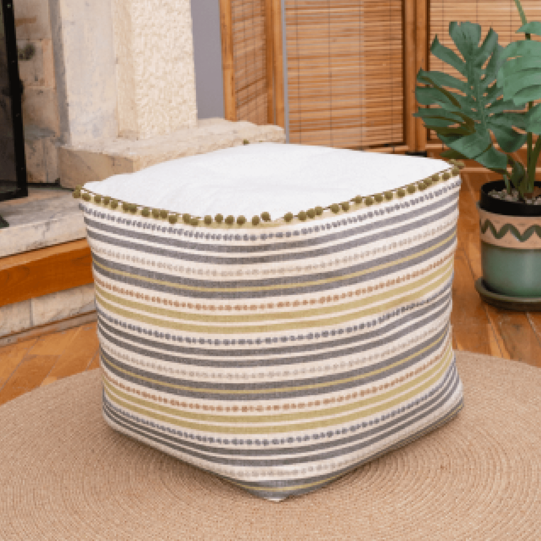Dekorist Pouf, Retro Pouffe, Home Decor Extra Seating Floor Cushion