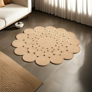 Dekorist Round Jute Rug, Decorative Boho Round Area Rug Carpet, Natural Beige - Ring Jute Area Rugs for Living Room, Kitchen, Bedroom, 120 cm, Andes