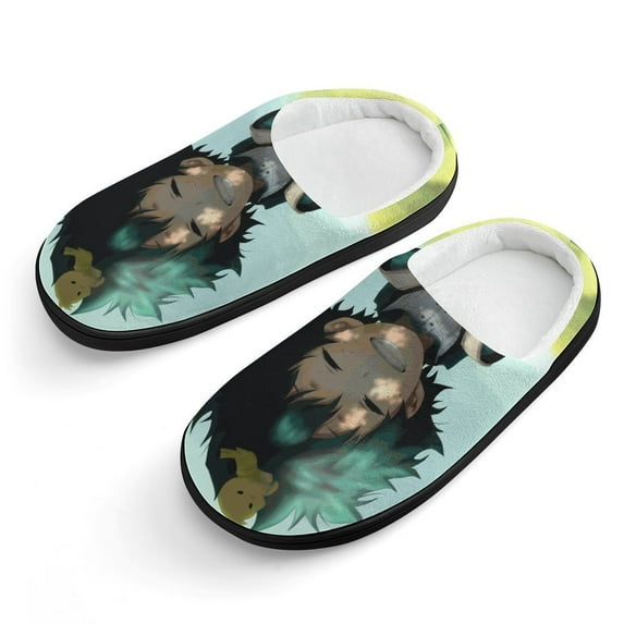 Deku Izuku My Hero Academia Kid's Cotton Slippers Winter Warm Soft Plush Slippers with Rubber Sole Non-Slip Indoor Outdoor Slip on Shoes Fluffy House Slippers For Boys Girls Teen