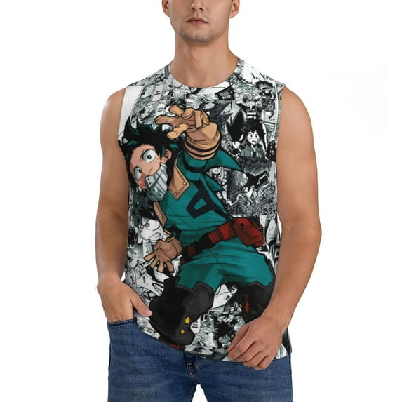 Deku My Hero Academia Izuku Men's Tank Top Lightweight Summer Sleeveless Tee Shirt Muscle Tank Tops Workout T-Shirts Casual Athletic Undershirts