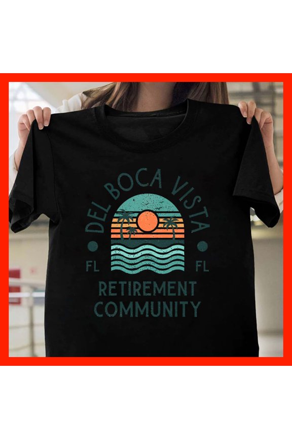 Del Boca Vista Florida Retirement Community Sunset Palm Trees Retro T-Shirt T946, Softstyle for Unisex, Sizes S–5XL