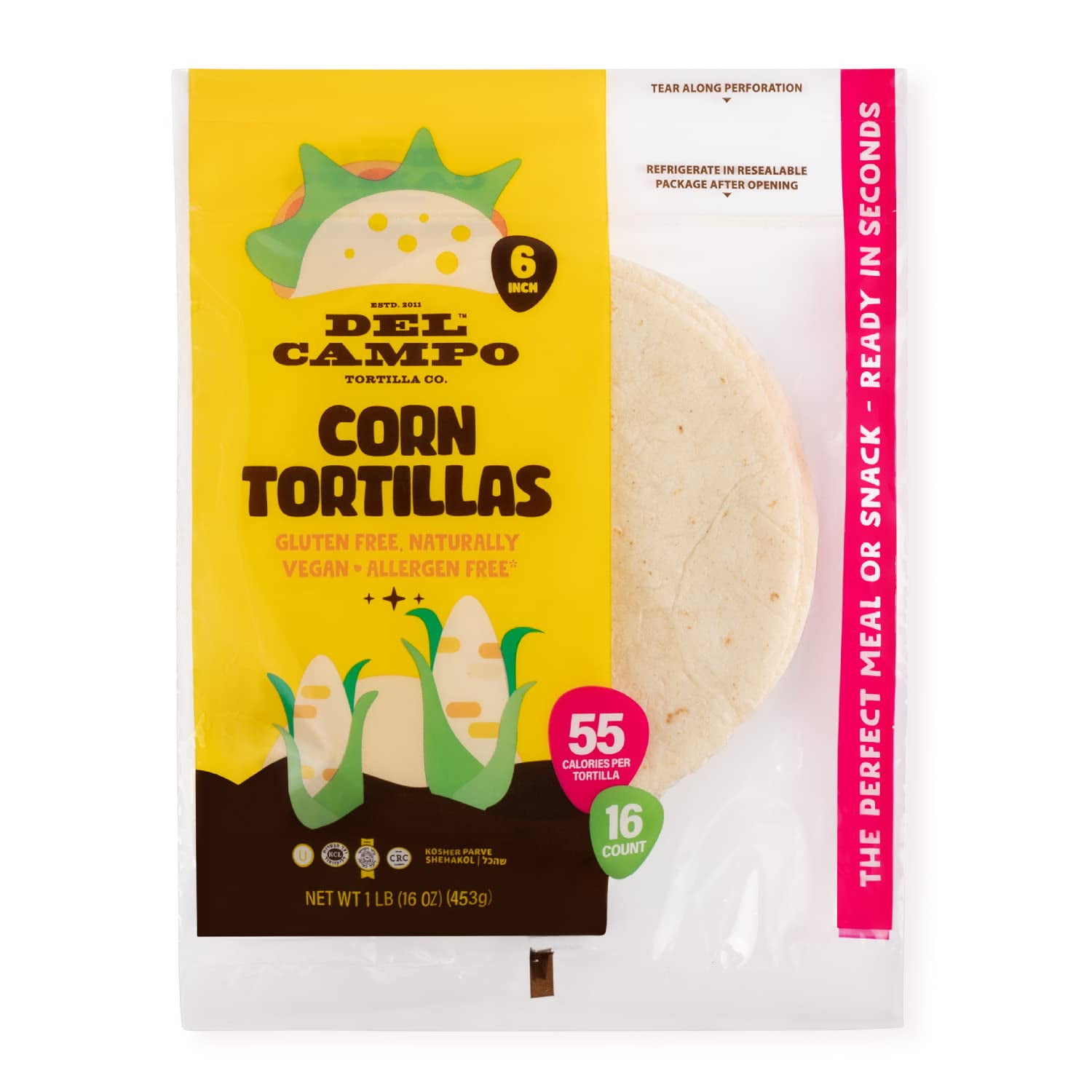 Del Campo Soft AJH3Corn Tortillas - 6 Inch Round 100% Delicious, Gluten Free and All-Corn Authentic Mexican Food. Many Serving Options: Wraps, Tacos, Quesadillas or Burritos, Kosher. (16ct.)