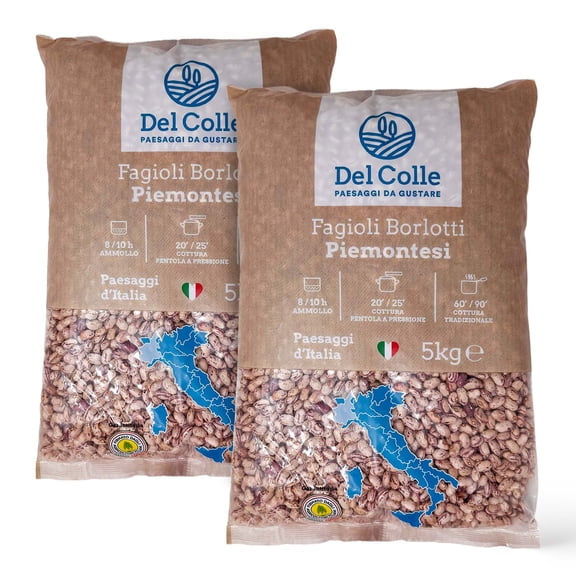 Del Colle Piemonte Cranberry Beans, 11 LBS (5 kg)  Fagioli Italiani Borlotti. Good Source of Fiber for Mediterranean Diet, Salad, Pasta and Soup. Sproutable, Vegan, Kosher. (Pack of 2)