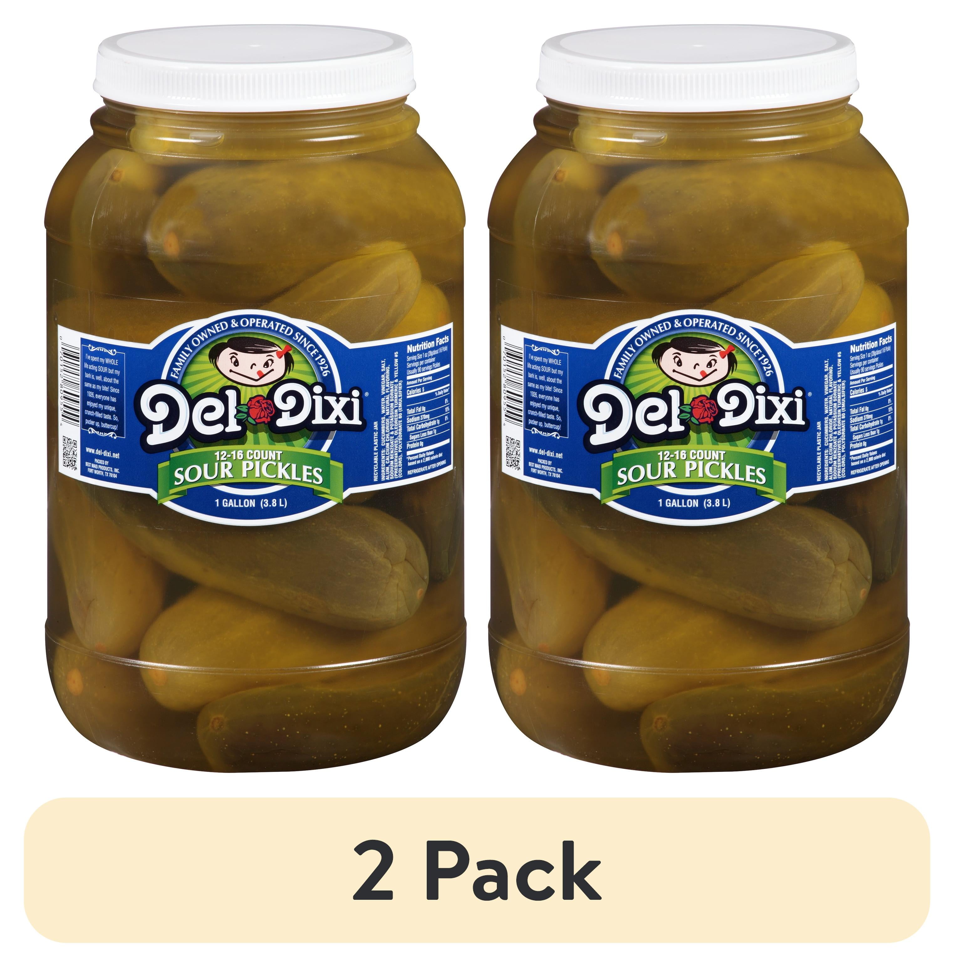 (2 pack) Del Dixi Whole Sour Pickles 1 gal Plastic Jar, 1 oz servings (28g/about 1/6 pickle