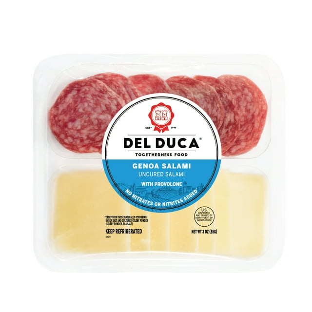 Del Duca, Uncured Pork, Sliced Genoa Salami & Provolone Cheese, 3 oz