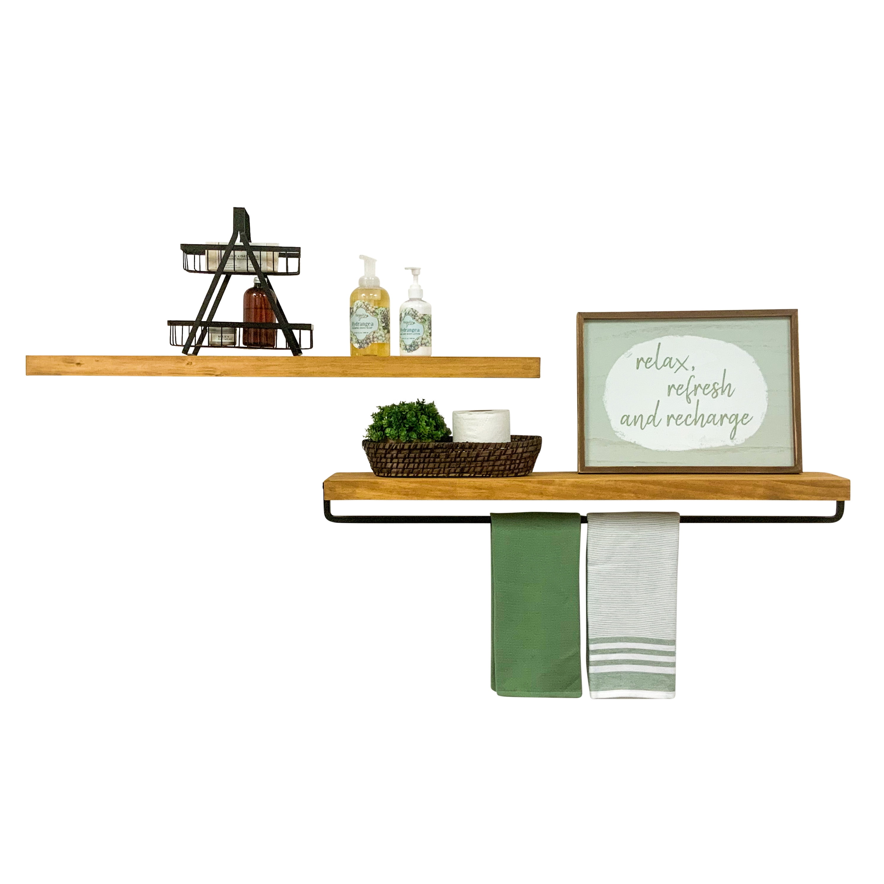 Del Hutson Designs Rustic True Floating Wood Shelf with Towel Rack Walnut 36 inch