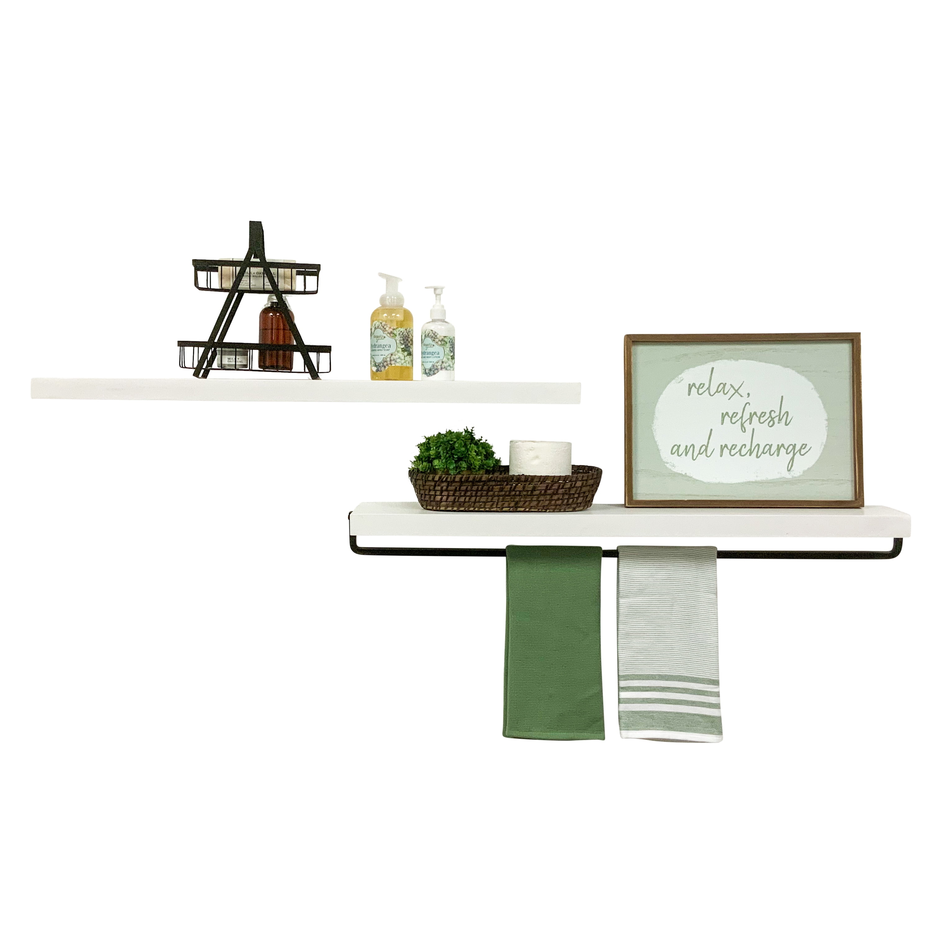 Del Hutson Designs Rustic True Floating Wood Shelf with Towel Rack