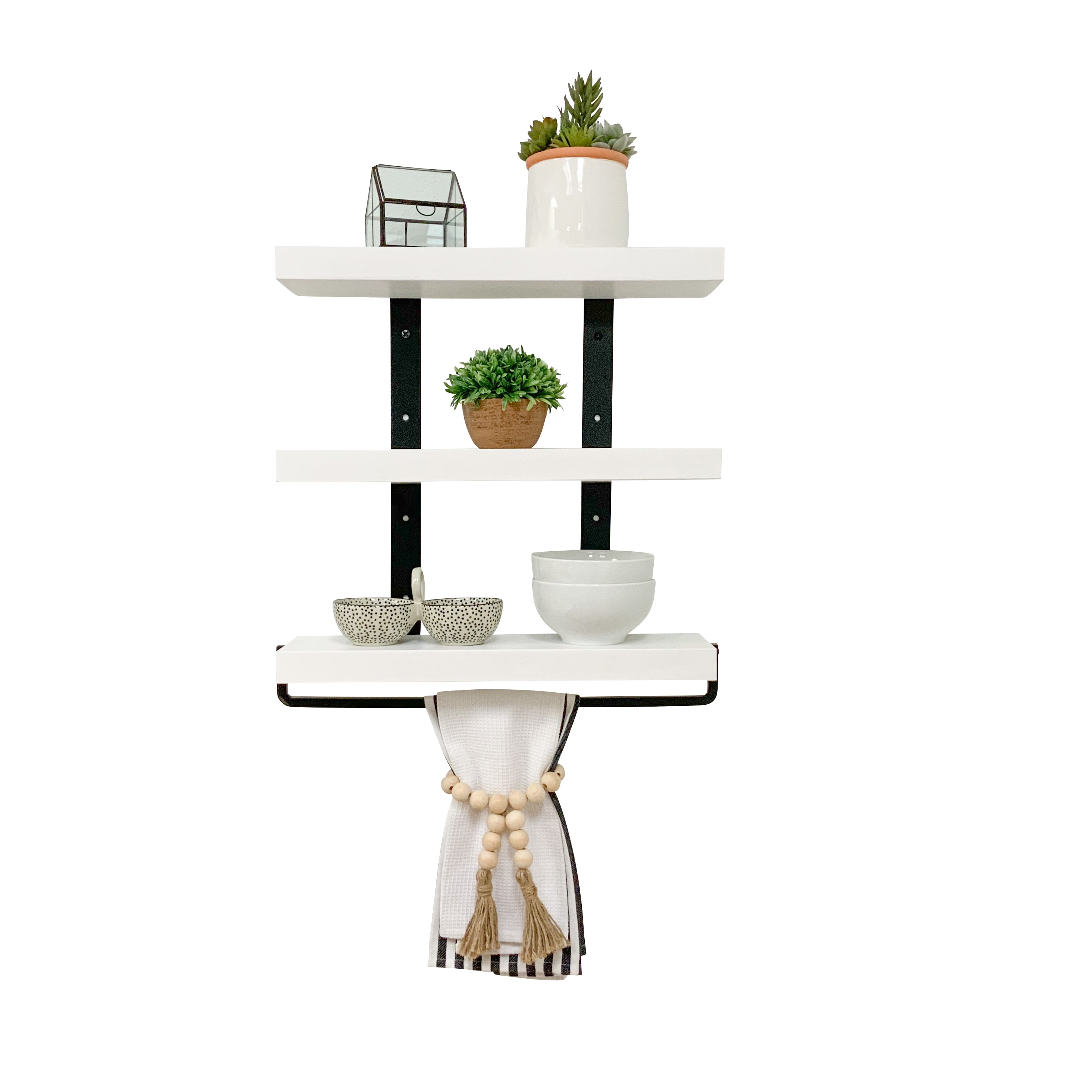 Del Hutson Designs White 20inch Industrial 3tier Floating Shelf with
