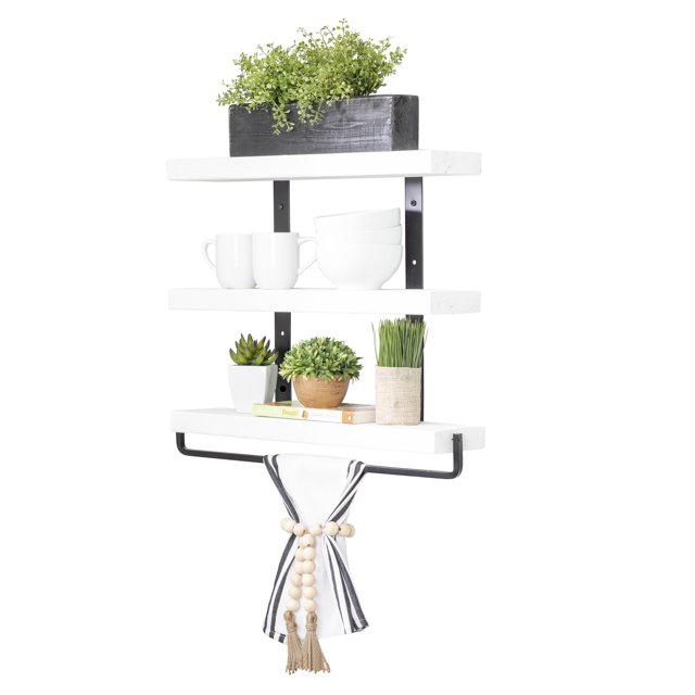 Del Hutson Designs White 24inch Industrial 3Tier Floating Shelf with