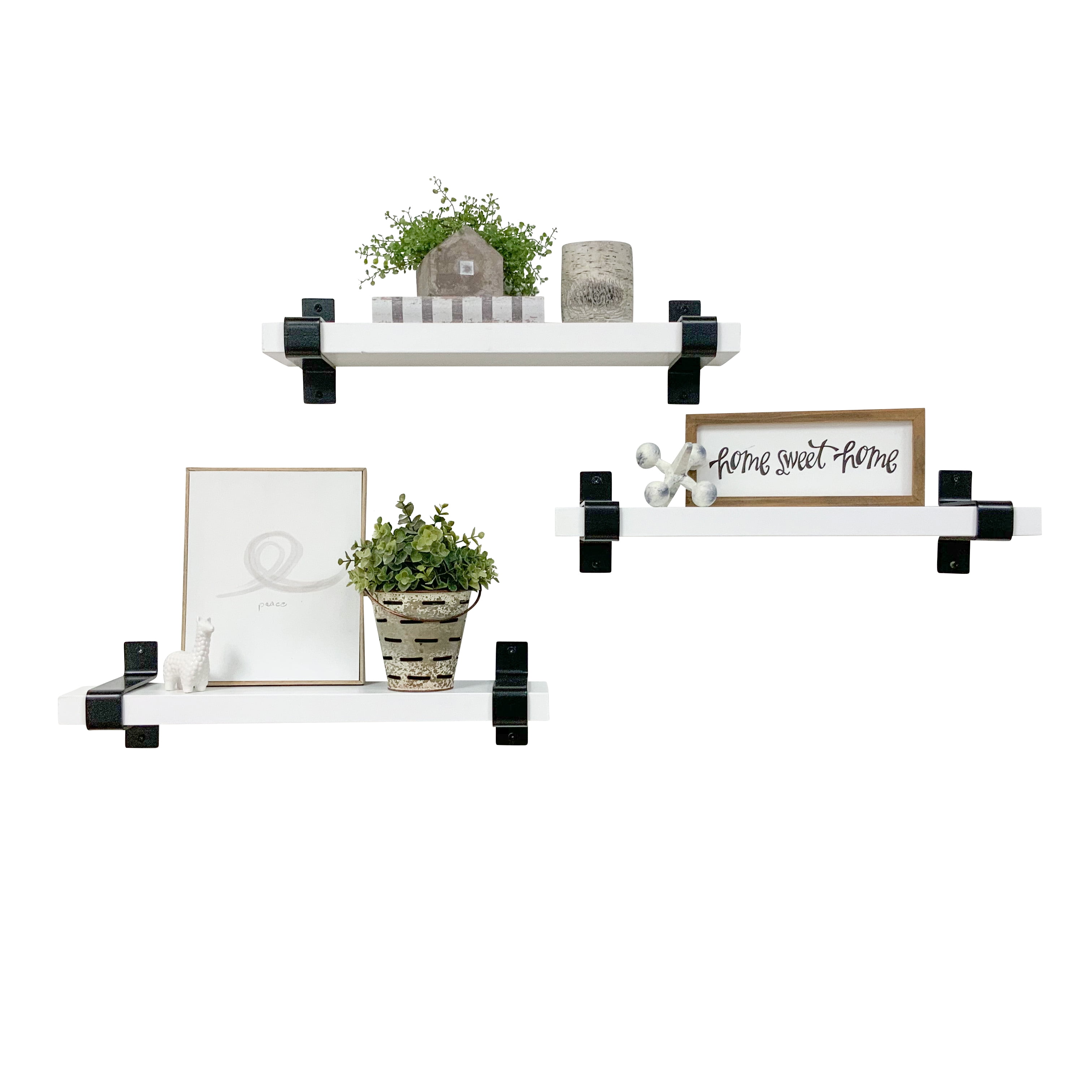 Del Hutson Designs White 24inch Industrial Grace Wrap Floating Shelves, Set of 3
