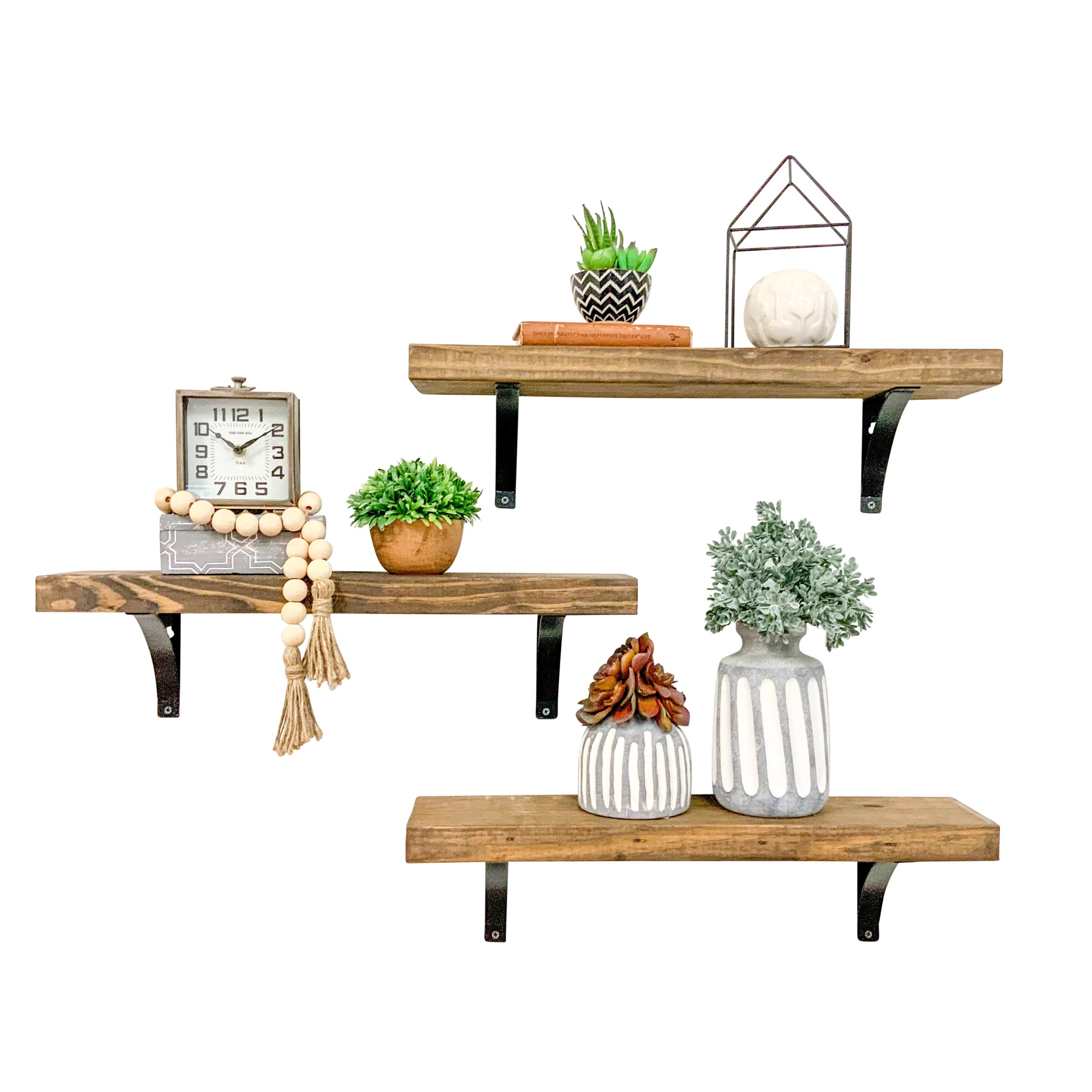 Del Hutson Designs Wood Floating Shelves, Set of 3, 5.5" x 24", Dark Walnut